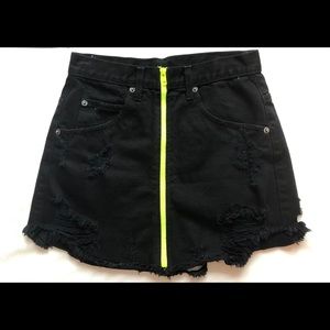 Cutest black Carmar skirt with a neon green zipper